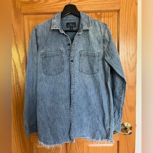 Women’s Lucky Brand Light Blue Denim Shirt with Raw Hem